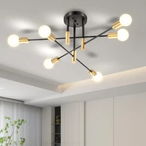 CHENBEN Sputnik Chandelier 6-Lights Adjustable Modern Semi Flush Mount Ceiling Lights Pendant Light Fixture for Kitchen Living Dining Room Bedroom Foyer,E27 Base(Bulbs Not Included)